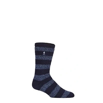 Image of Mens 1 Pair SOCKSHOP Heat Holders 2.3 TOG Patterned and Plain Thermal Socks Palermo Chunky Stripe Navy 6 11