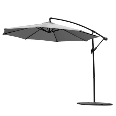 Image of Harrier 3m Cantilever Parasol Adjustable Outdoor Patio Umbrella, Weather Resistant Canopy Optional LED Solar Lights &amp; Bases [5 Colours] (Grey Lights, 2x With Cover)