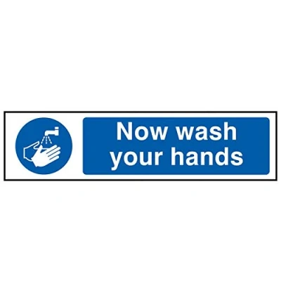 Image of Scan SCA5014 Self adhesive PVC sign Now wash your hands 200 x 50mm