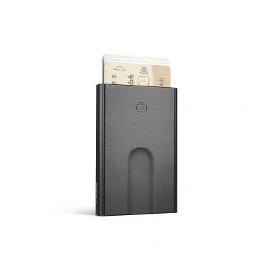 Image of ÖGON Aluminium Card Holder Slider RFID Blocking The Original Minimalist Slim Automatic Wallet for Men and Women Up to 6 Cards (Opium Black)