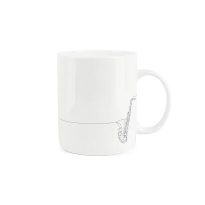 Image of Purely Home Saxophone Mug Musical Instrument Line Drawn Bone China White Coffee Tea Present Gift