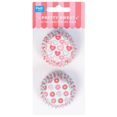 Image of PME Valentines Mini Foil Lined Cupcake Cases Pretty Sweet, Set of 60