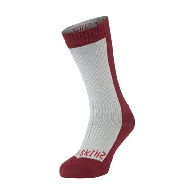 Image of SEALSKINZ Starston Unisex Waterproof Cold Weather Mid Length Merino Wool Lined Sock Outdoor Adventure &amp; Winter Sports, Hiking Three Layer Insulation TechnologyGrey/Red, L