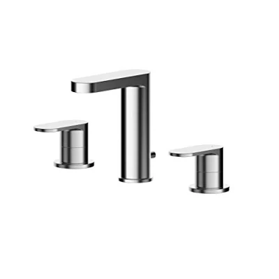 Image of nuie BIN337 Binsey Modern Bathroom Round 3 Tap Hole Basin Mixer with Lever Handles and Pop up Waste, 160mm, Chrome