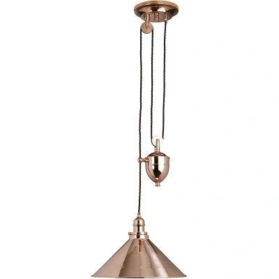 Image of Provence 1 Light Rise &amp; Fall Dome Ceiling Pendant Polished Copper, E27