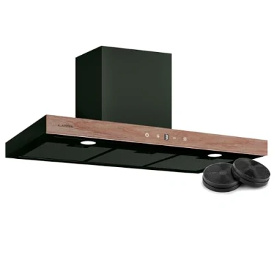 Image of Klarstein ZenFusion T Cooker Hood 90cm Wall Mounted, 885 m3/h Boost, Touch Control, A++ Energy Efficiency, LED Lighting 4000 K, Quiet 47 dB, Black, Exhaust &amp; Recirculation