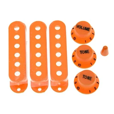 Image of KAISH Orange ST Strat Pickup Covers Knobs and 5 Way Switch Tip Cap