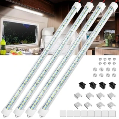 Image of Linkstyle 12V Interior LED Light Bar, 4PCS 48 LEDs 6500K Strip with DIY Switch, for Car Truck Camper Van RV, White
