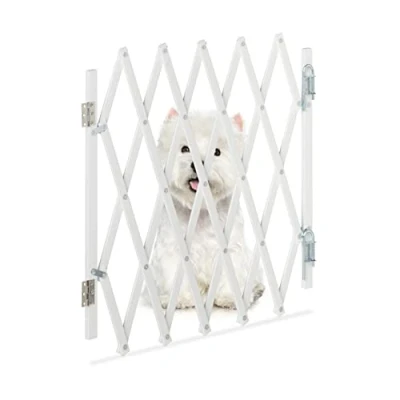 Image of Relaxdays Safety Gate, Dog Barrier, Extendable up to 96 cm, 48.5 60 cm high, Bamboo &amp; Iron, Stairs Doors Guard, White
