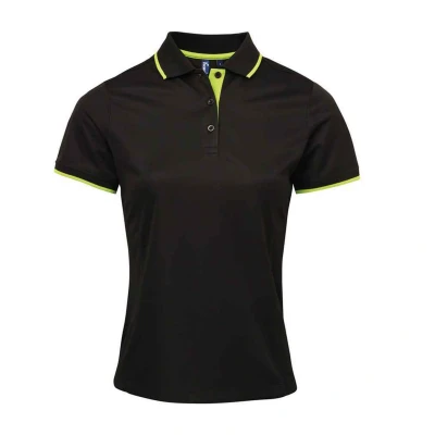 Image of Premier Womens/Ladies Coolchecker Contrast Pique Polo Shirt (Black/Lime) Size Medium