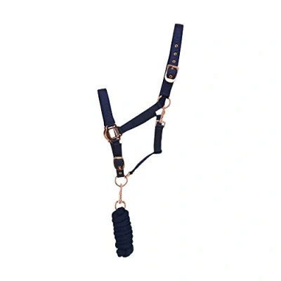 Image of Hy Rose Gold Headcollar and Lead Rope (Pony) (Navy/Rose Gold)