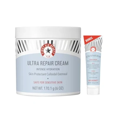 Image of First Aid Beauty Ultra Repair Cream Intensive Hydration Daily Moisturiser for Face + Body Strengthens Skin Barrier Instantly Relieves Dry, Distressed 170.1 g Bonus 28.3 Travel Size