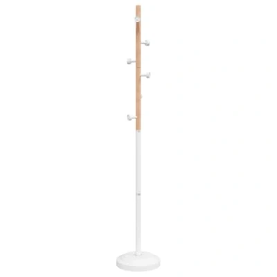 Image of vidaXL White Powder coated Iron Coat Stand with Marble Base Freestanding Hallway Clothes Hanger/Rack 8 Hooks for Home and Office