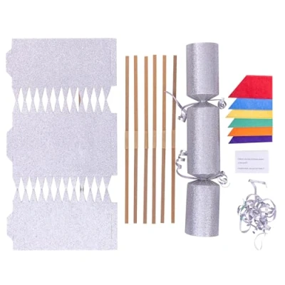 Image of evelay Pack 18 Make Your Own Christmas Crackers Kit Foil DIY Fill Snaps Hats &amp; Jokes (White)