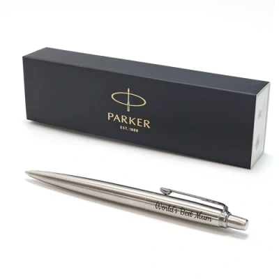 Image of Personalised Custom Parker Jotter SS ballpoint pen + Gift Box Laser Engraved chrome trim