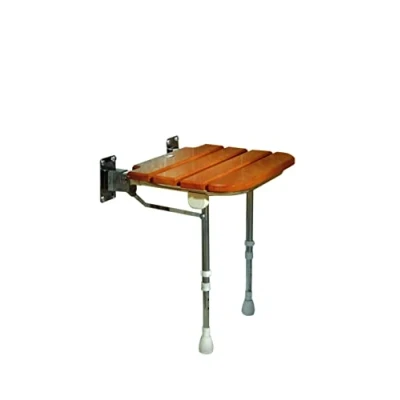 Image of AKW Wooden Slatted Folding Shower Bath Seat Sturdy Chair for Elderly Adults with Strong Adjustable Support Legs