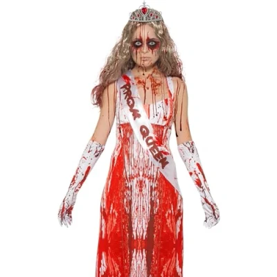Image of Smiffys Bloody Prom Queen Kit, Multi Coloured with Sash, Gloves &amp; Tiara, Halloween Fancy Dress Accessory, Zombie Up Accessories
