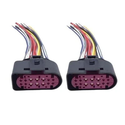 Image of Pair of Headlight Xenon Lamp 14 Pin Pre Wired Connector Plugs 1J0973737 for VW Audi Skoda Seat