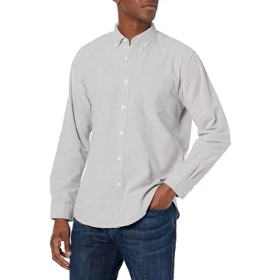Image of Amazon Essentials Men&#039;s Regular Fit Long Sleeve Pocket Oxford Shirt, Grey, XL