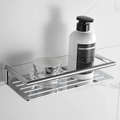 Image of Wall Mounted Bathroom Shower Organiser Shelf Bottle Basket Matt Black or Chrome Verso (Polished Chrome)