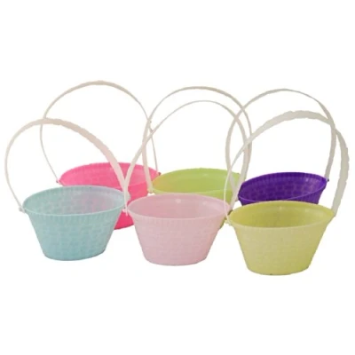 Image of Pack Of 6 Mini Easter Baskets With Handles 4&quot; Assorted Colours