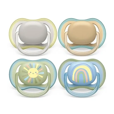 Image of Philips Avent Ultra Air Soother 4 x Light, Breathable Baby Soothers for Babies Aged 0 6 Months, BPA Free with Steriliser Carry Case (Model SCF085/65)