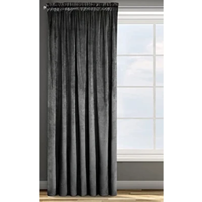 Image of Eurofirany Design91 ROSA Soft Plain Opaque Velvet Curtain with Rufflette Tape For Rail 1 Unit, Fluffy Panel Drape Classic Glamour Elegant Living Room, Bedroom, W55 x L106, Black