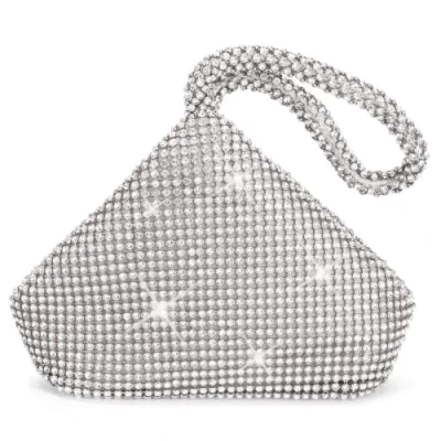 Image of ele ELEOPTION Triangle Rhinestones Women Evening Clutch Bag Party Prom Wedding Purse (Silver)