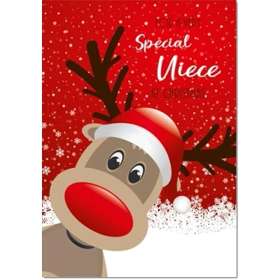 Image of doodlecards Niece Christmas Card Rudolph in Snow Large A4 Size for with Plain Envelope