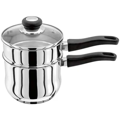 Image of Judge Vista Stainless Steel Porringer/Double Boiler/Bain Marie Saucepan and Base, 16cm 1.5L, Shatterproof Vented Glass Lid, Induction Ready, Oven Safe