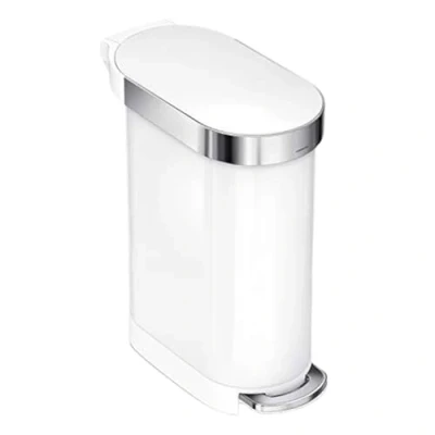 Image of simplehuman CW2069 45L Slim Kitchen Pedal Bin, Silent Soft Close Lid, Strong Steel Pedal, White Steel, W 26.0cm x H 62.0cm D 55.0cm