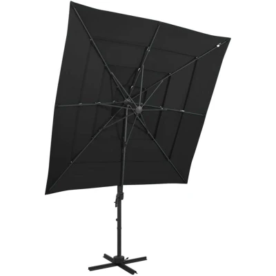 Image of vidaXL 4 Tier Garden Parasol with Aluminium Pole Black 250x250 cm