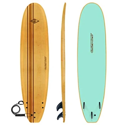 Image of Osprey Pinstripe Foam Surfboard Soft Foamie Complete with Leash and Fins, High Spec Vacuum Sealed, Wood Effect, 8.2 ft