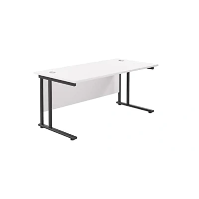 Image of Office Hippo Heavy Duty Rectangular Cantilever Desk, Home Table, Integrated Cable Ports, PC Desk For or Home, 5 Yr Wty Black Frame/White Top, 160cm x 80cm