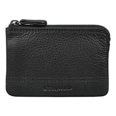 Image of STILORD &#039;Tarlo&#039; Leather Key Case RFID Bag Coin Purse Mini Wallet with Ring Vintage Genuine Leather, Colour:Black