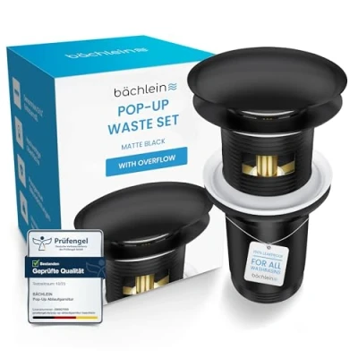 Image of Bächlein Universal Drain Set with Overflow (Matt Black) Brass Valve Installation Instructions