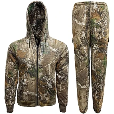 Image of Mega_JumbleSale® Mens Camouflage Tracksuit Zipped Hoodie &amp; Jogger Sweatshirt Full Set Men Forest Print Top Jogging Bottom for Fishing Hunting (3XL, Camo Tracksuit)