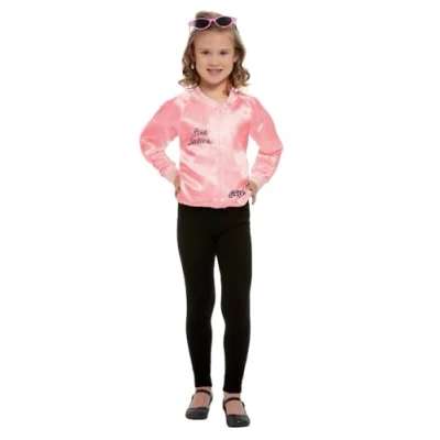 Image of Smiffys Grease Pink Ladies Jacket for Kids, with Embroidered Logo, Officially Licensed, Perfect Matching Outfits, Fancy Dress, and Playful Music Themed Events, Girls age 1 12+ costume