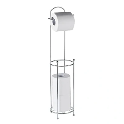 Image of Crystals Toilet Roll Holder Free Standing Stainless Steel Paper Stand Upto 4 Storage No Drill Chrome
