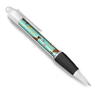 Image of Destination Vinyl ltd Beautiful and comfortable White Ballpoint Pen(Black Ink) Teal Flowers Dachshund Pattern #21445