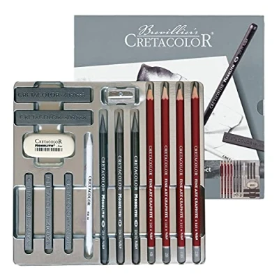 Image of Cretacolor Silver Box Graphite Drawing Set, 15 Pieces, for Beginners and Professionals