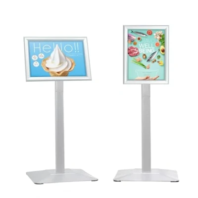 Image of STANDNEE A4 Display Stand Heavy duty Sign Holder Floor Sign, Poster Aluminum Standing Signs with PVC Sheet &amp; pedestal, Silver
