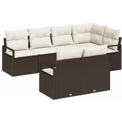 Image of vidaXL 7 Piece Garden Sofa Set with Cushions Brown Poly Rattan