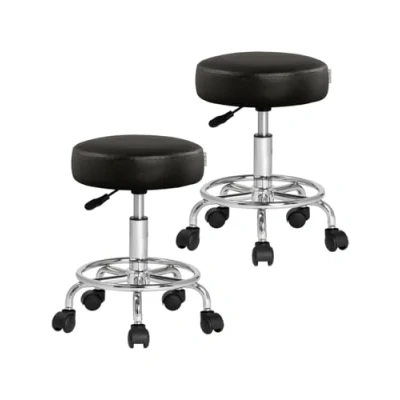 Image of CASARIA Set of 2 Rolling Stool Height Adjustable 51 65 cm Rotatable 360 W/Footrest Kitchen Office Work Black