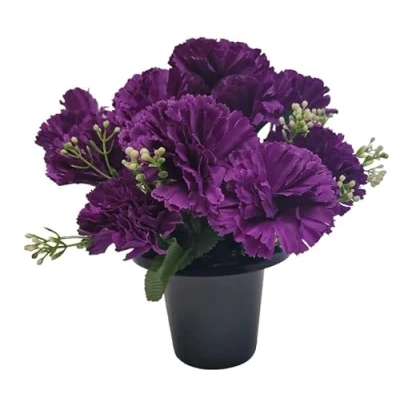 Image of INERRA Cemetery Grave Vase Pot with Purple Carnation Artificial Flowers