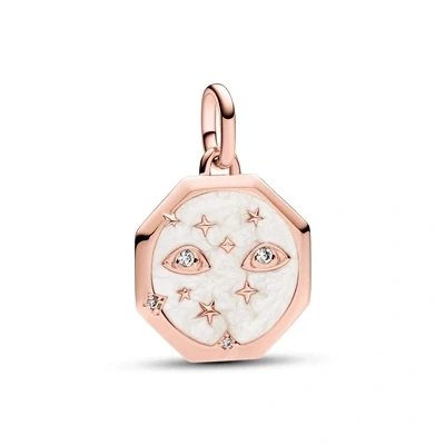Image of Pandora ME Eye 14k rose gold plated medallion with clear cubic zirconia and shimmering white enamel