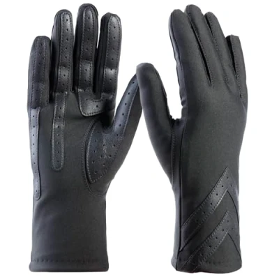Image of isotoner Women&#039;s Spandex Touchscreen Cold Weather Gloves with Warm Fleece Lining and Chevron Details, Charcoal Smartdri, L x