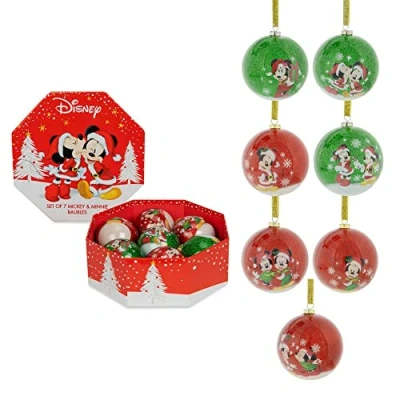 Image of Mickey and Minnie Mouse Christmas Tree Baubles Decorations Set of 7