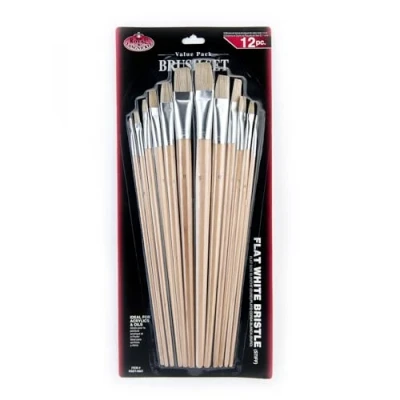 Image of Royal and Langnickel Flat Bristle Long Handle Brush Set White (Pack of 12)