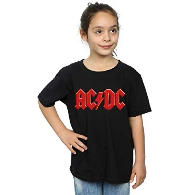 Image of Absolute Cult ACDC Girls Red Logo T Shirt Black 12 13 Years